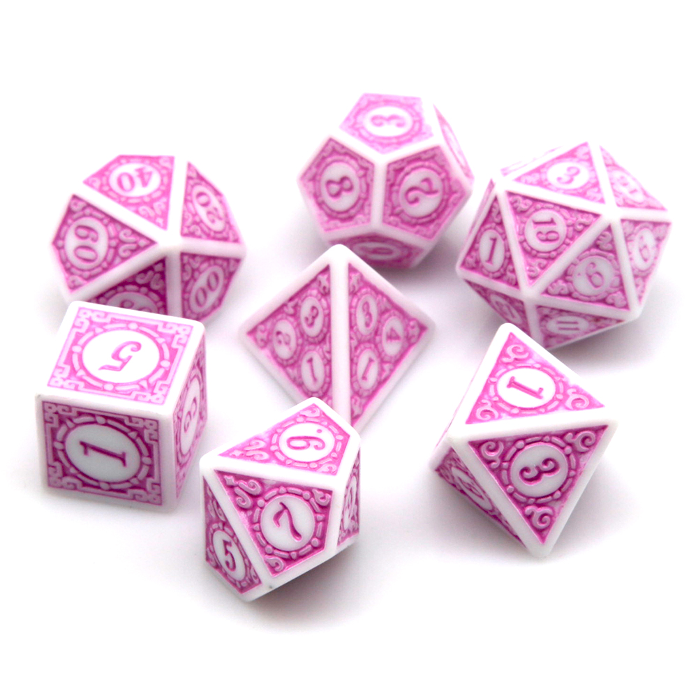 Dice Set Polyhedral - 7Pcs White Pink Acrylic Polyhedral Dice