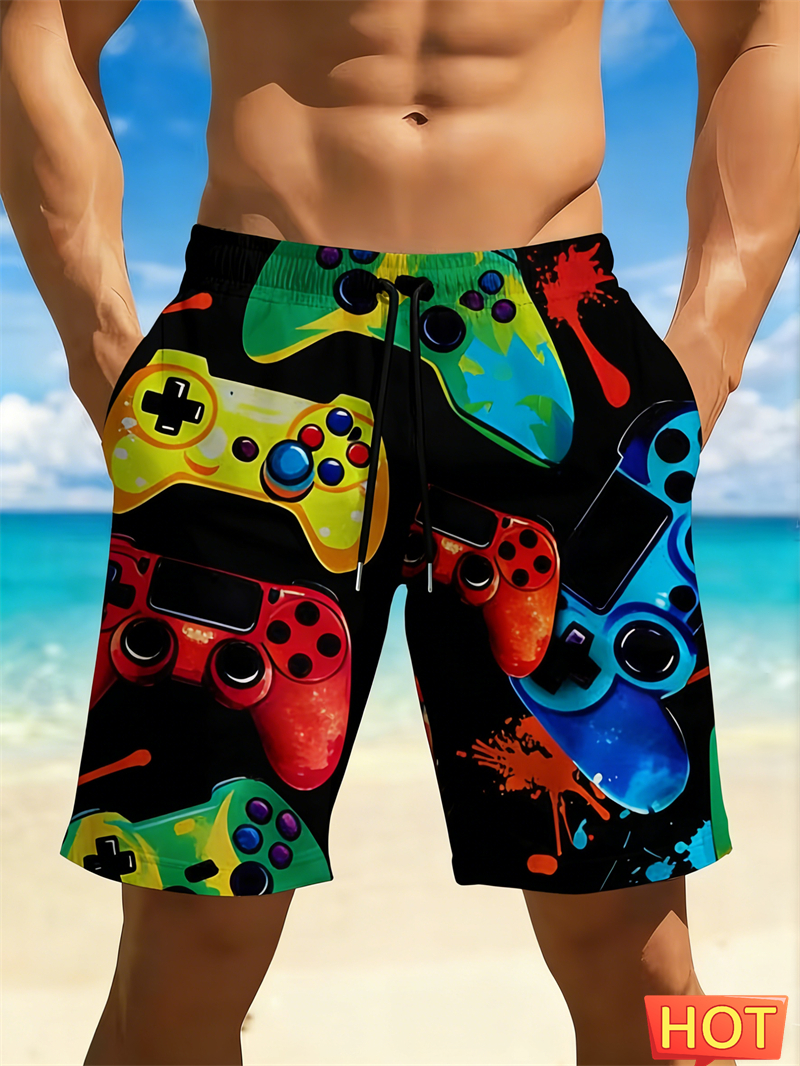Board Game Video Games - Cool Graffiti Gamepad Beach Shorts For