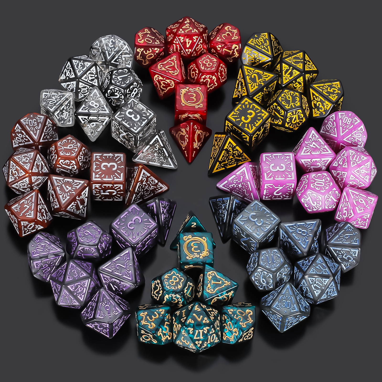 DND Dice Set -7pc Carved Patte - Dice Set Polyhedral reseña y precio