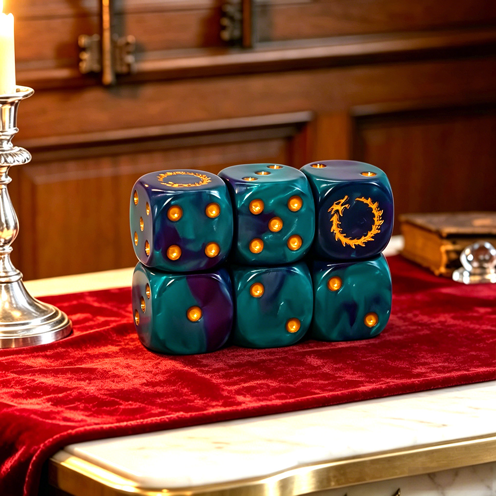 6Pcs Deep Sea Gold Flame D6 Di - Dice Set Polyhedral reseña y precio