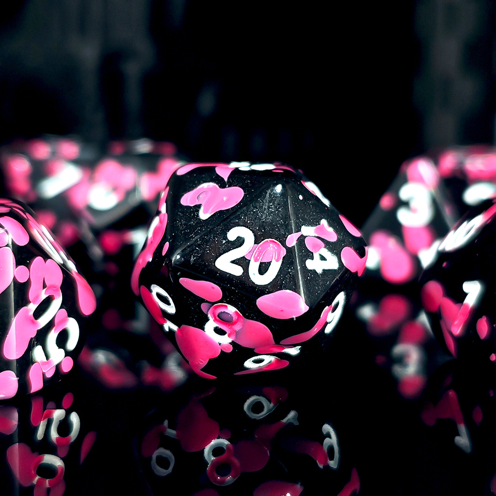 Polyhedral Pink Splatter Acryl - Dice Set Polyhedral reseña y precio