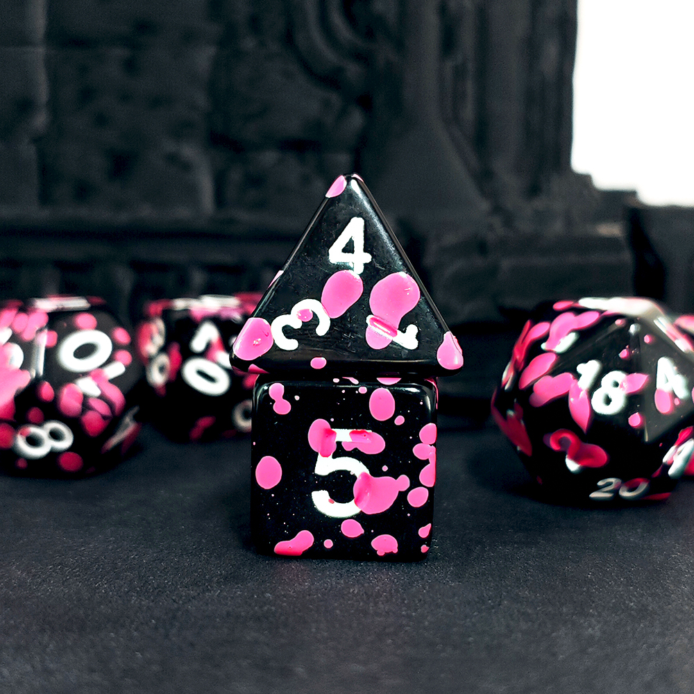 Polyhedral Pink Splatter Acryl - Dice Set Polyhedral reseña y precio