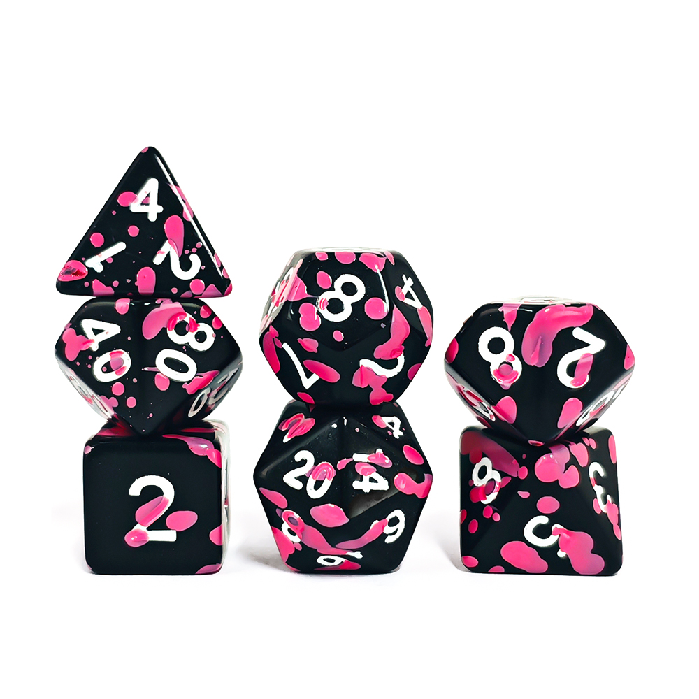 Polyhedral Pink Splatter Acryl - Dice Set Polyhedral reseña y precio