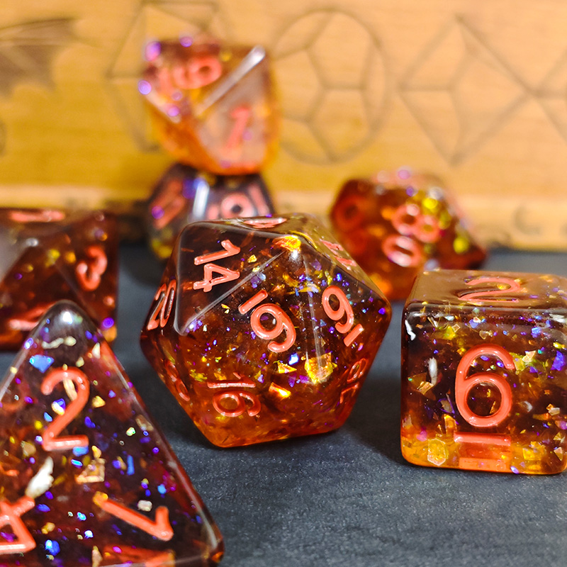 Fire Orange Confetti Resin Pol - Dice Set Polyhedral reseña y precio