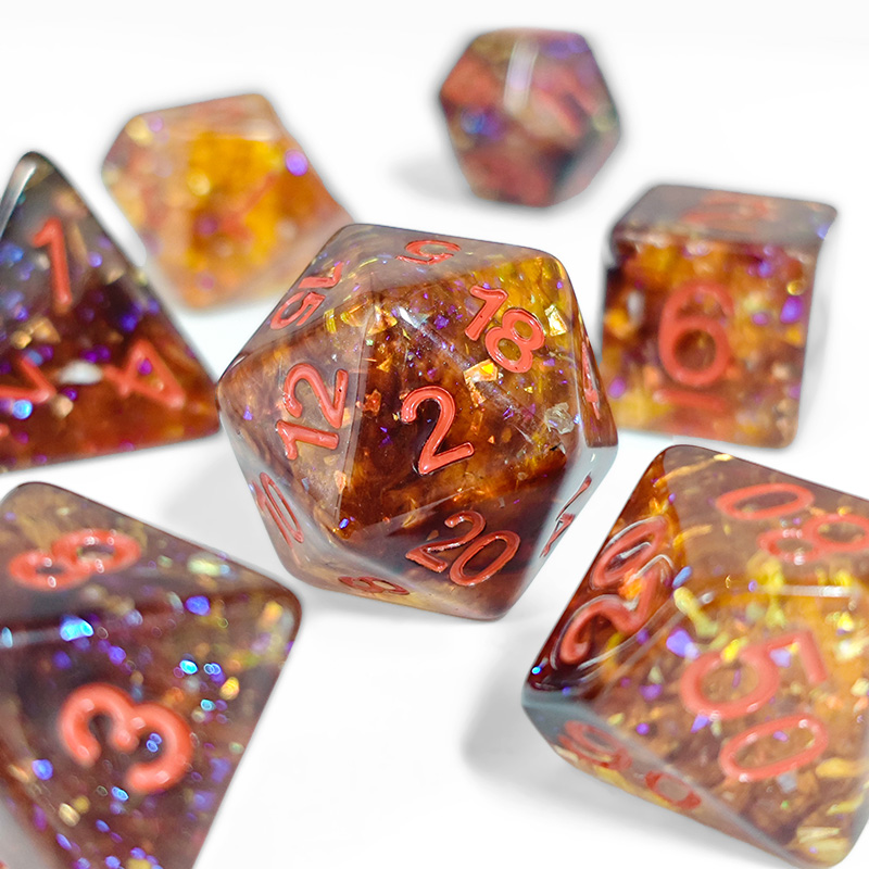 Fire Orange Confetti Resin Pol - Dice Set Polyhedral reseña y precio