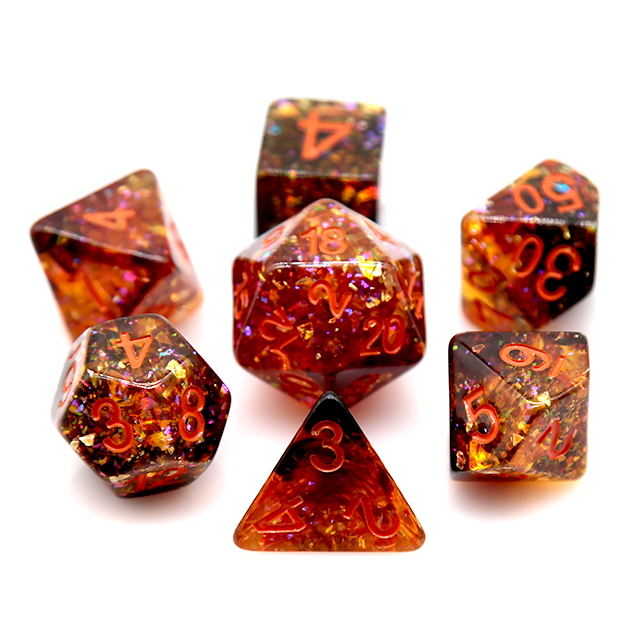 Fire Orange Confetti Resin Pol - Dice Set Polyhedral reseña y precio