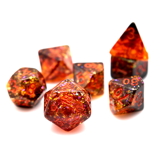 Fire Orange Confetti Resin Pol - Dice Set Polyhedral reseña y precio
